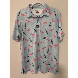 Eagle Six Gear Men's Flamingo Rifle Print Polo Shirt Light Blue Size Large